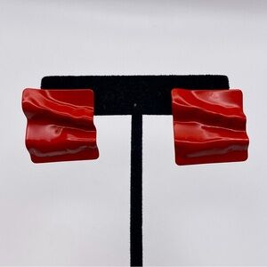 Vintage 1980s Crinkle Style Red Enamel Post Earrings
